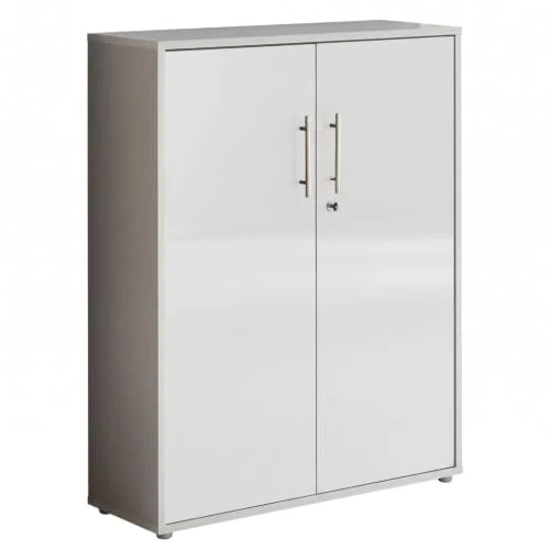 moebel-dich-auf Aktenschrank TABOR in lichtgrau weiß Hochglanz 2 Türen (B/H/T): 84,4 x 113,6 x 33 cm