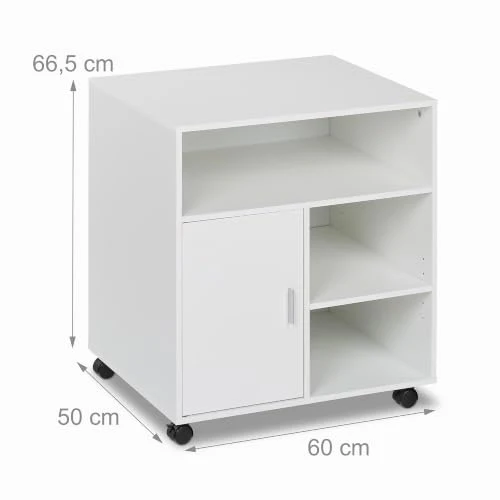 Relaxdays Rollcontainer mit 5 Fächern & Tür, Büro Beistellcontainer, mit Rollen, Büroschrank, HBT: 66,5x60x50 cm, weiß