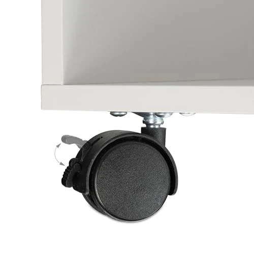 Relaxdays Rollcontainer mit 5 Fächern & Tür, Büro Beistellcontainer, mit Rollen, Büroschrank, HBT: 66,5x60x50 cm, weiß