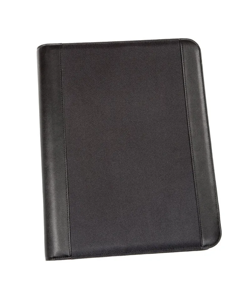 Genie A4 Schreibmappe mit herausnehmbarem Ringbuch (Frankfurt; rundum ReiÃŸverschluss; inkl. Schreibblock; in Lederoptik und strukturiertem Nylon) schwarz