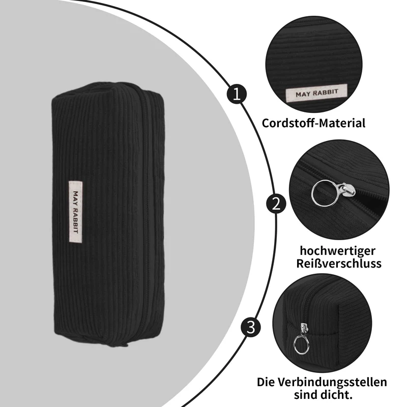 Federmäppchen Cord-Stoff, Schwarz