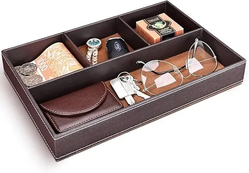 Tablett Organizer Ablage, Ablage Tablett, Taschenleerer Organizer,Schlüsselablage, Leder Aufbewahrungsbox, Nachttisch,Schmuck für Schlüssel, Schreibwaren,Schmuck, Braun