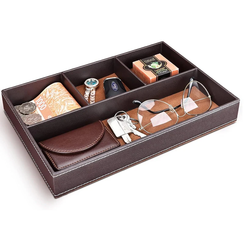 Tablett Organizer Ablage, Ablage Tablett, Taschenleerer Organizer,Schlüsselablage, Leder Aufbewahrungsbox, Nachttisch,Schmuck für Schlüssel, Schreibwaren,Schmuck, Braun