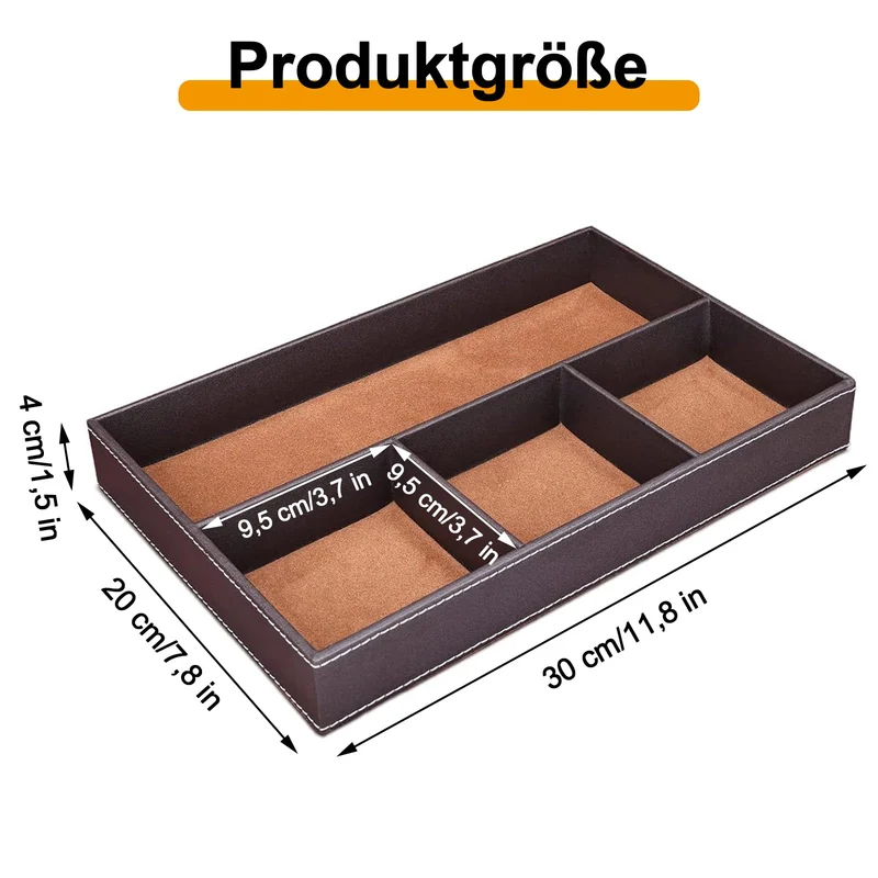 Tablett Organizer Ablage, Ablage Tablett, Taschenleerer Organizer,Schlüsselablage, Leder Aufbewahrungsbox, Nachttisch,Schmuck für Schlüssel, Schreibwaren,Schmuck, Braun