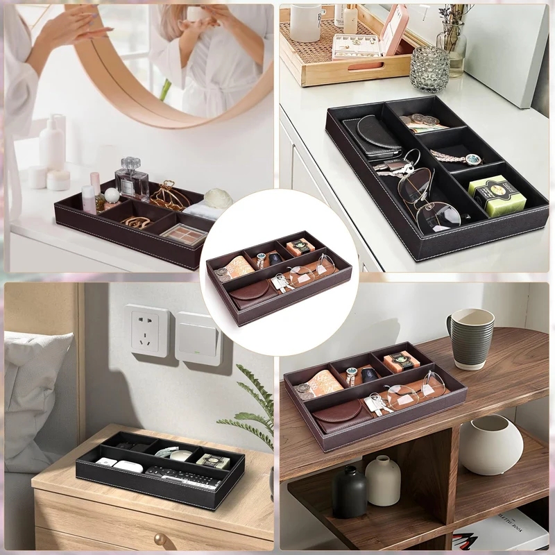 Tablett Organizer Ablage, Ablage Tablett, Taschenleerer Organizer,Schlüsselablage, Leder Aufbewahrungsbox, Nachttisch,Schmuck für Schlüssel, Schreibwaren,Schmuck, Braun