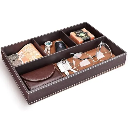 Tablett Organizer Ablage, Ablage Tablett, Taschenleerer Organizer,Schlüsselablage, Leder Aufbewahrungsbox, Nachttisch,Schmuck für Schlüssel, Schreibwaren,Schmuck, Braun