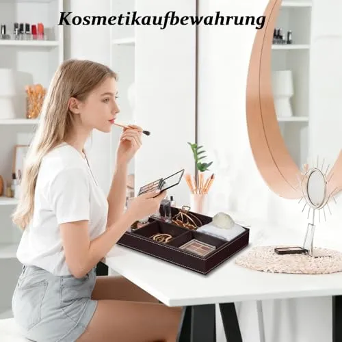Tablett Organizer Ablage, Ablage Tablett, Taschenleerer Organizer,Schlüsselablage, Leder Aufbewahrungsbox, Nachttisch,Schmuck für Schlüssel, Schreibwaren,Schmuck, Braun