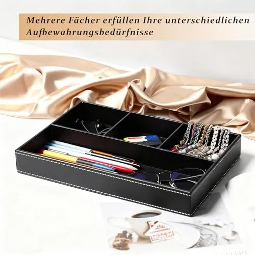Tablett Organizer Ablage, Ablage Tablett, Taschenleerer Organizer,Schlüsselablage, Leder Aufbewahrungsbox, Nachttisch,Schmuck für Schlüssel, Schreibwaren,Schmuck, Braun