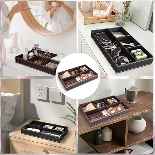 Tablett Organizer Ablage, Ablage Tablett, Taschenleerer Organizer,Schlüsselablage, Leder Aufbewahrungsbox, Nachttisch,Schmuck für Schlüssel, Schreibwaren,Schmuck, Braun
