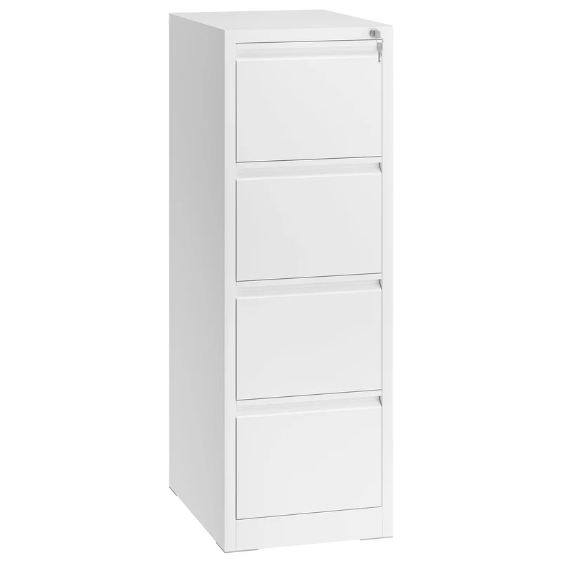 YITAHOME Aktenschrank mit 4 Abschließbaren Schubladen, Kippsicherer Rollender Aktenschrank mit Rädern für das Büro zu Hause, Unter-Pult-Aktenschränke, weiß, 62 x 45.8 x 133cm