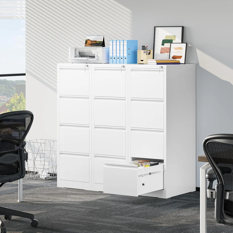 YITAHOME Aktenschrank mit 4 Abschließbaren Schubladen, Kippsicherer Rollender Aktenschrank mit Rädern für das Büro zu Hause, Unter-Pult-Aktenschränke, weiß, 62 x 45.8 x 133cm