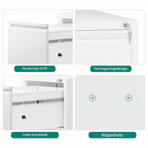 YITAHOME Aktenschrank mit 4 Abschließbaren Schubladen, Kippsicherer Rollender Aktenschrank mit Rädern für das Büro zu Hause, Unter-Pult-Aktenschränke, weiß, 62 x 45.8 x 133cm
