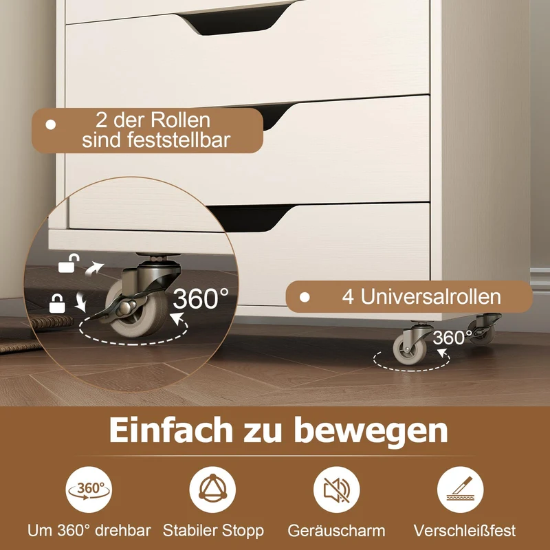 COSTWAY Rollcontainer mit 7 Schubladen, mobiler Aktenschrank mit Rädern, Bürocontainer Schubladenschrank Rollschrank Rollwagen, Schubladenkommode für Zuhause Büro (Weiß)