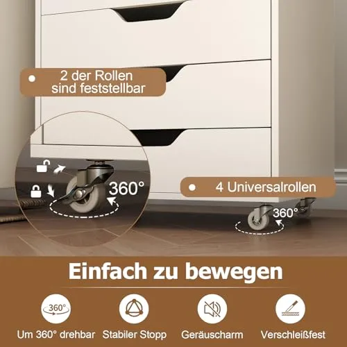 COSTWAY Rollcontainer mit 7 Schubladen, mobiler Aktenschrank mit Rädern, Bürocontainer Schubladenschrank Rollschrank Rollwagen, Schubladenkommode für Zuhause Büro (Weiß)