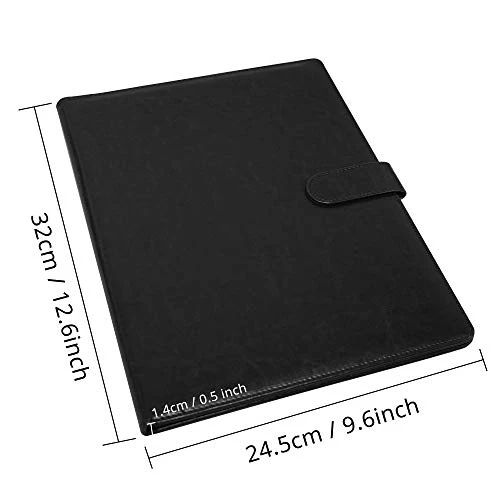 GraduatePro Schreibmappe A4 Konferenzmappe Arbeitsmappe Aktenmappe Dokumentenmappe A4 Leder mit Magnet Verschluss & Klemmbrett Schwarz