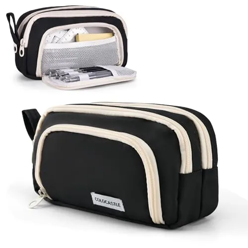 COLOCASTLE Federmäppchen Mäppchen mit 3 Fächer Federtasche große Kapazität Federmappe Mädchen Junge Teenager Erwachsene Schlamppermäppchen Pencil Case mit Tragegriff für Schule Büro