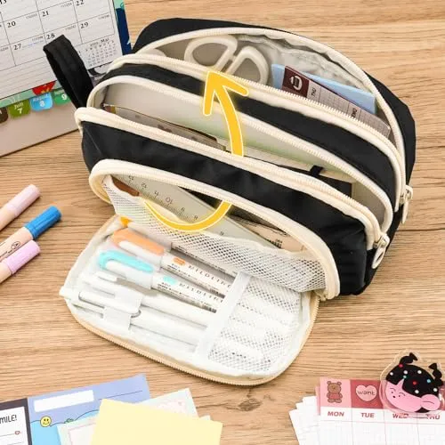 COLOCASTLE Federmäppchen Mäppchen mit 3 Fächer Federtasche große Kapazität Federmappe Mädchen Junge Teenager Erwachsene Schlamppermäppchen Pencil Case mit Tragegriff für Schule Büro