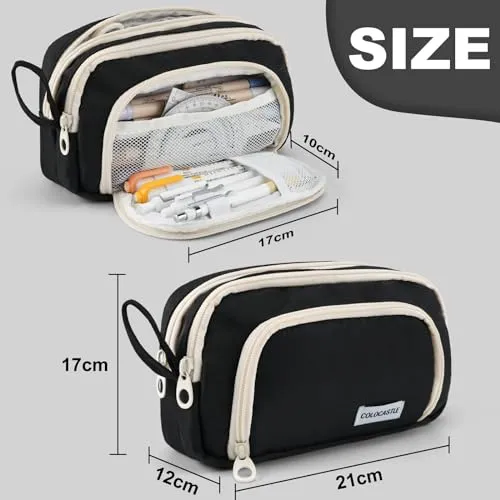 COLOCASTLE Federmäppchen Mäppchen mit 3 Fächer Federtasche große Kapazität Federmappe Mädchen Junge Teenager Erwachsene Schlamppermäppchen Pencil Case mit Tragegriff für Schule Büro