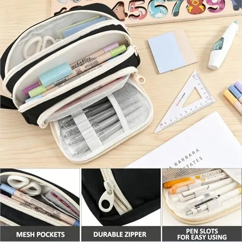 COLOCASTLE Federmäppchen Mäppchen mit 3 Fächer Federtasche große Kapazität Federmappe Mädchen Junge Teenager Erwachsene Schlamppermäppchen Pencil Case mit Tragegriff für Schule Büro