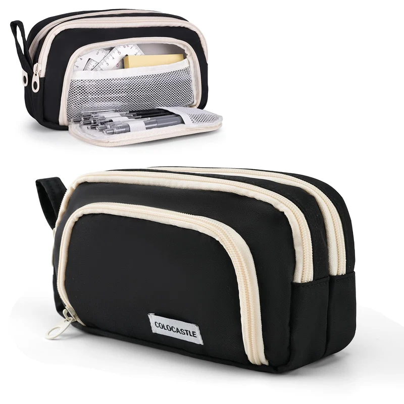 COLOCASTLE Federmäppchen Mäppchen mit 3 Fächer Federtasche große Kapazität Federmappe Mädchen Junge Teenager Erwachsene Schlamppermäppchen Pencil Case mit Tragegriff für Schule Büro