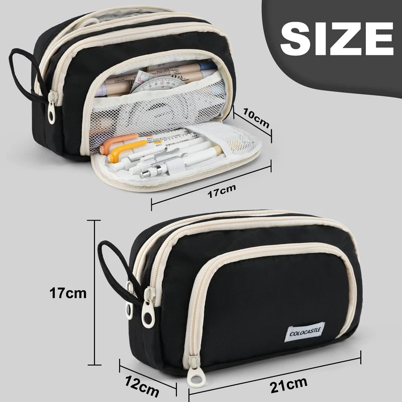 COLOCASTLE Federmäppchen Mäppchen mit 3 Fächer Federtasche große Kapazität Federmappe Mädchen Junge Teenager Erwachsene Schlamppermäppchen Pencil Case mit Tragegriff für Schule Büro