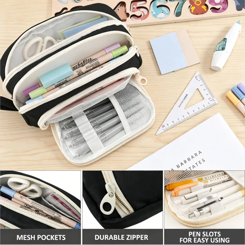 COLOCASTLE Federmäppchen Mäppchen mit 3 Fächer Federtasche große Kapazität Federmappe Mädchen Junge Teenager Erwachsene Schlamppermäppchen Pencil Case mit Tragegriff für Schule Büro