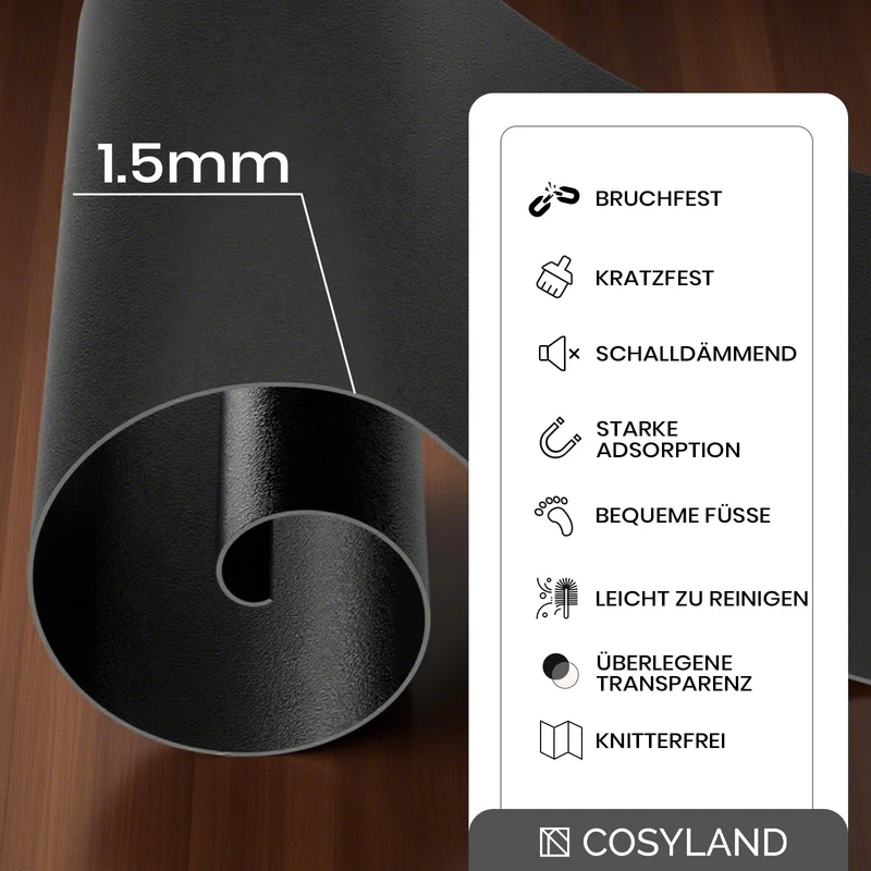 COSYLAND Bodenschutzmatte Bürostuhl, 120 x 120 cm Gaming Bürostuhl Stuhlmatten, rutschfest und Einfach zu Reinigen, Stuhlmatte für Hartholzböden, Laminat, Parkett (Schwarz)