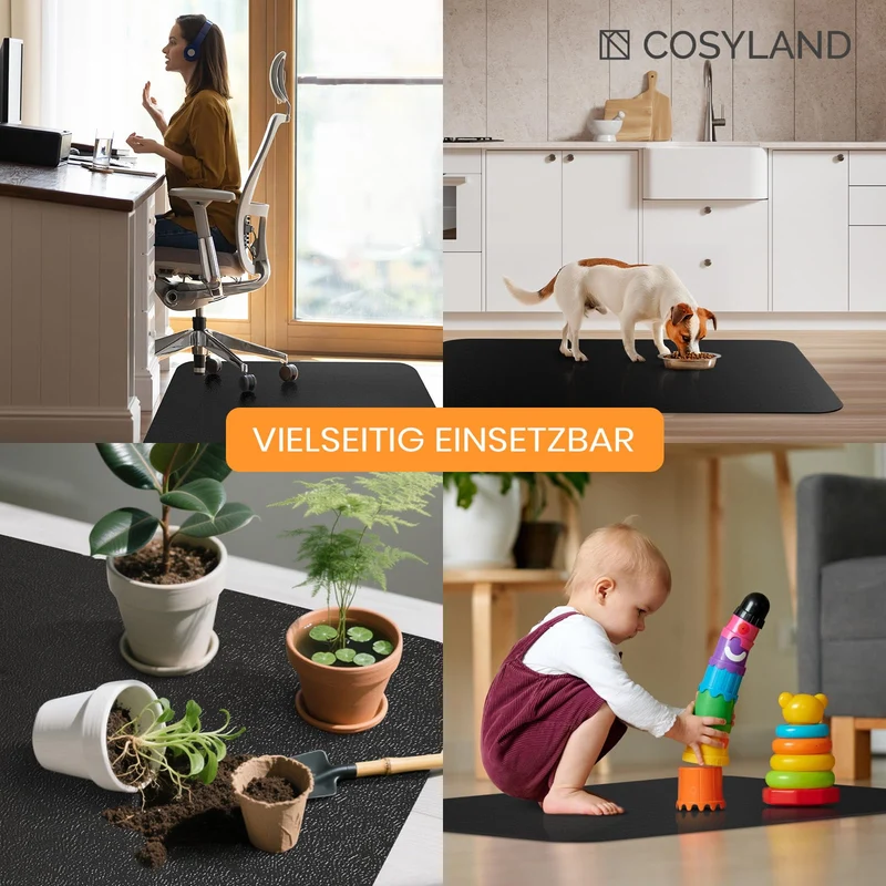 COSYLAND Bodenschutzmatte Bürostuhl, 120 x 120 cm Gaming Bürostuhl Stuhlmatten, rutschfest und Einfach zu Reinigen, Stuhlmatte für Hartholzböden, Laminat, Parkett (Schwarz)