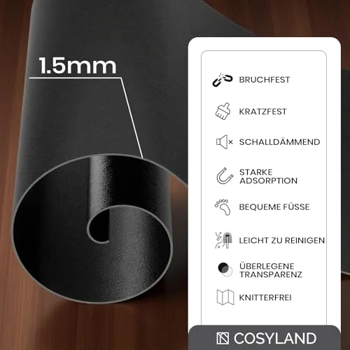 COSYLAND Bodenschutzmatte Bürostuhl, 120 x 120 cm Gaming Bürostuhl Stuhlmatten, rutschfest und Einfach zu Reinigen, Stuhlmatte für Hartholzböden, Laminat, Parkett (Schwarz)