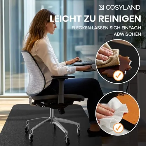 COSYLAND Bodenschutzmatte Bürostuhl, 120 x 120 cm Gaming Bürostuhl Stuhlmatten, rutschfest und Einfach zu Reinigen, Stuhlmatte für Hartholzböden, Laminat, Parkett (Schwarz)