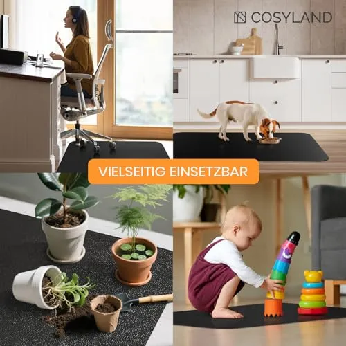 COSYLAND Bodenschutzmatte Bürostuhl, 120 x 120 cm Gaming Bürostuhl Stuhlmatten, rutschfest und Einfach zu Reinigen, Stuhlmatte für Hartholzböden, Laminat, Parkett (Schwarz)