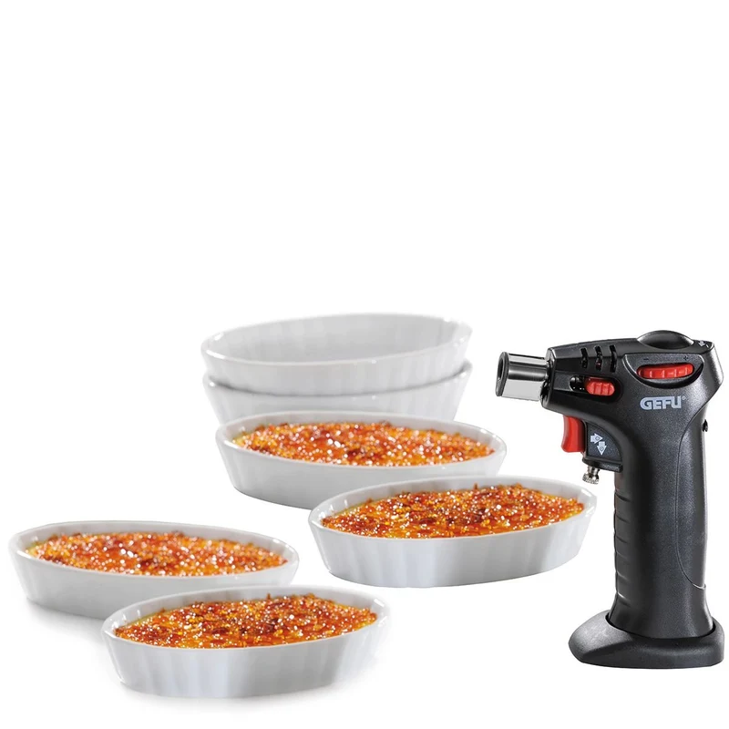 Gefu, Crème Brullè Set Carmello, 5 + 2-tlg., 1 Flambierbrenner, 4 + 2 Porzellanschälchen