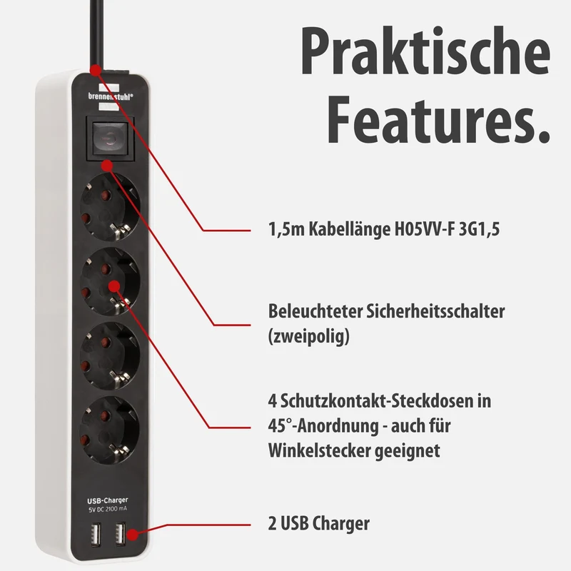Brennenstuhl Steckdosenleiste Ecolor 4-Fach mit USB