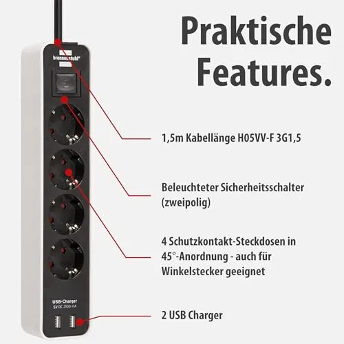 Brennenstuhl Steckdosenleiste Ecolor 4-Fach mit USB