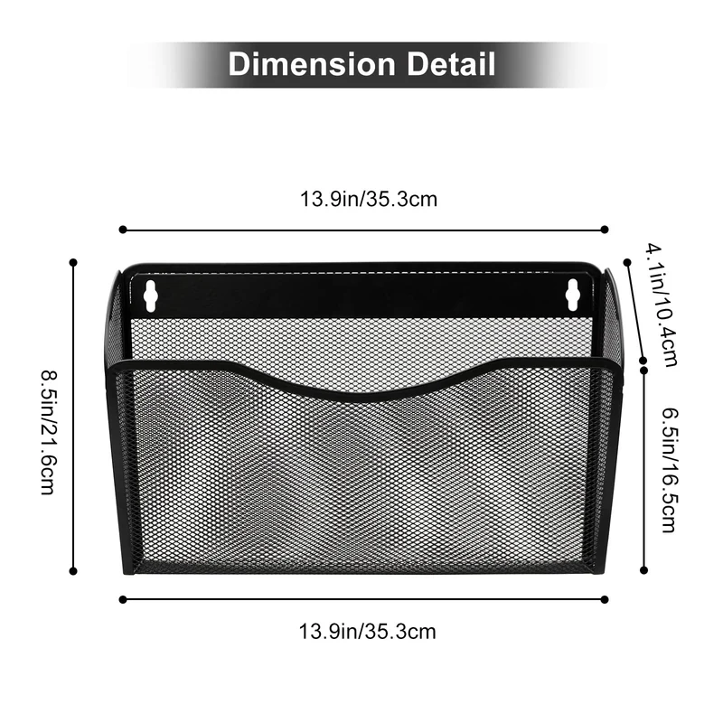 ESYLIFE 3 Taschen Zeitschriftenhalter Wand Metall Dokumenten Organizer Papier A4 Flyerhalter Postsortierer für Büro Zuhause Schule, Schwarz