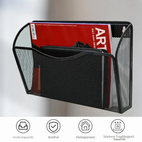 ESYLIFE 3 Taschen Zeitschriftenhalter Wand Metall Dokumenten Organizer Papier A4 Flyerhalter Postsortierer für Büro Zuhause Schule, Schwarz