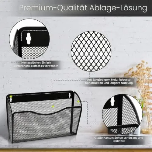 ESYLIFE 3 Taschen Zeitschriftenhalter Wand Metall Dokumenten Organizer Papier A4 Flyerhalter Postsortierer für Büro Zuhause Schule, Schwarz