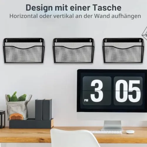 ESYLIFE 3 Taschen Zeitschriftenhalter Wand Metall Dokumenten Organizer Papier A4 Flyerhalter Postsortierer für Büro Zuhause Schule, Schwarz