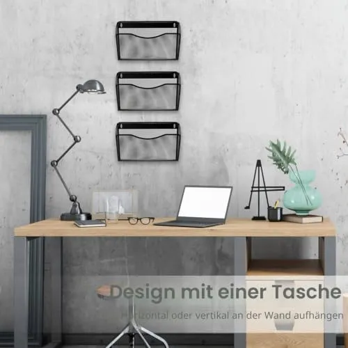 ESYLIFE 3 Taschen Zeitschriftenhalter Wand Metall Dokumenten Organizer Papier A4 Flyerhalter Postsortierer für Büro Zuhause Schule, Schwarz