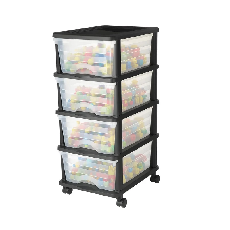 VEVOR Schubladenwagen Schubladenschrank mit 4 Schubladen (17 L/per), rollbarer Schubladen-Container Schubladenbox mit durchsichtigen Behältern für Bürobedarf Bastelräume Klassenzimmer