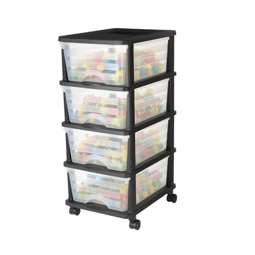 VEVOR Schubladenwagen Schubladenschrank mit 4 Schubladen (17 L/per), rollbarer Schubladen-Container Schubladenbox mit durchsichtigen Behältern für Bürobedarf Bastelräume Klassenzimmer