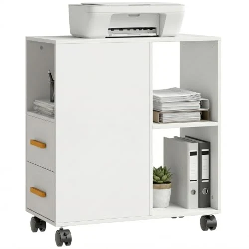 HOMCOM Druckerständer mit Verstellbar Ablage, Rollen 60 x 30 x 65 cm Weiß
