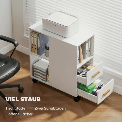 HOMCOM Druckerständer mit Verstellbar Ablage, Rollen 60 x 30 x 65 cm Weiß