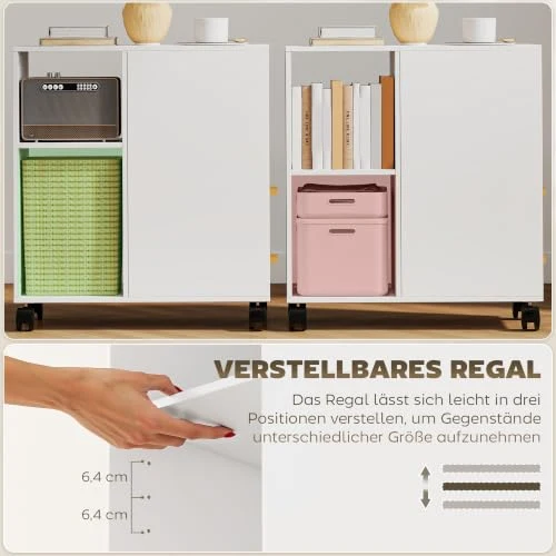 HOMCOM Druckerständer mit Verstellbar Ablage, Rollen 60 x 30 x 65 cm Weiß