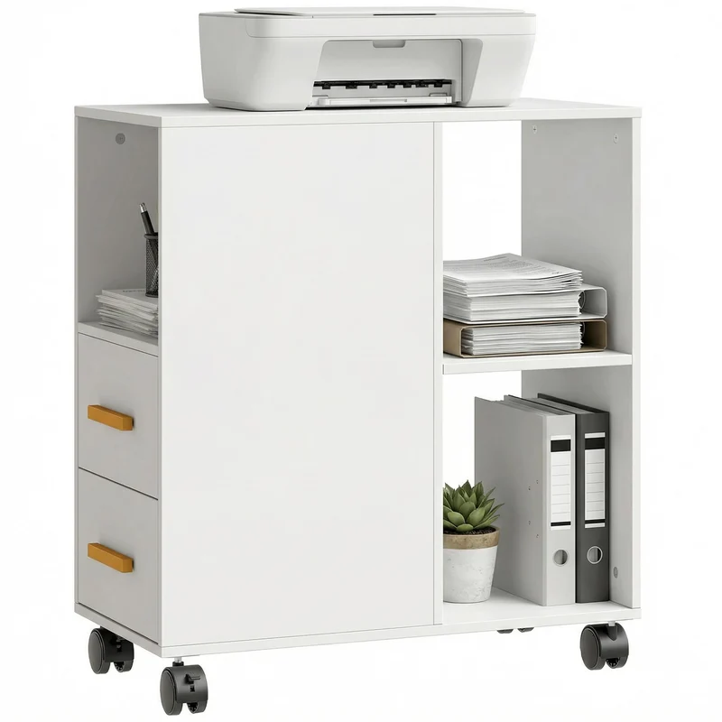 HOMCOM Druckerständer mit Verstellbar Ablage, Rollen 60 x 30 x 65 cm Weiß