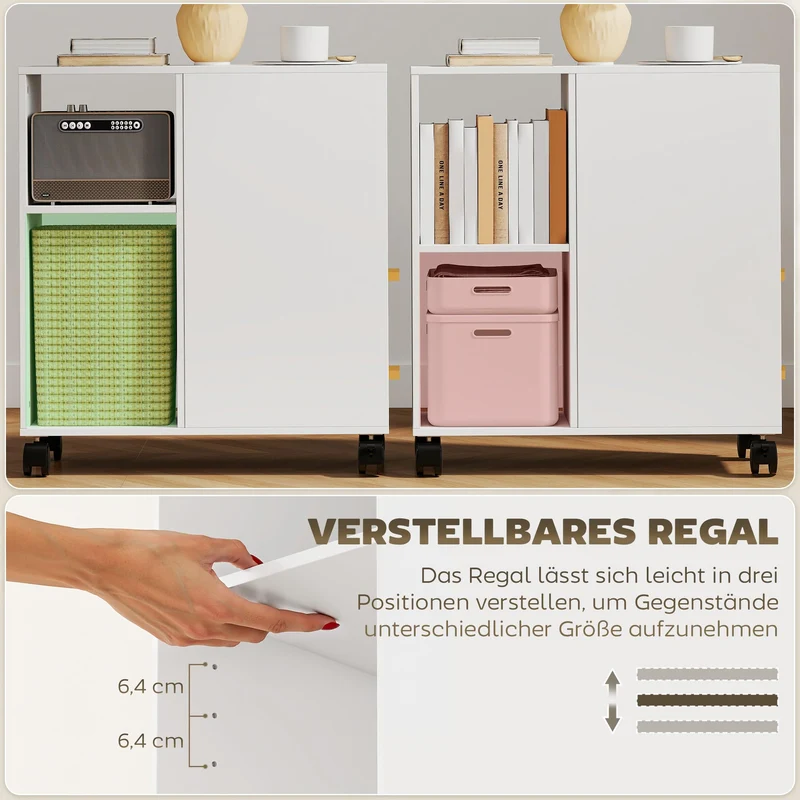 HOMCOM Druckerständer mit Verstellbar Ablage, Rollen 60 x 30 x 65 cm Weiß