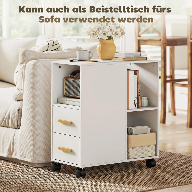 HOMCOM Druckerständer mit Verstellbar Ablage, Rollen 60 x 30 x 65 cm Weiß