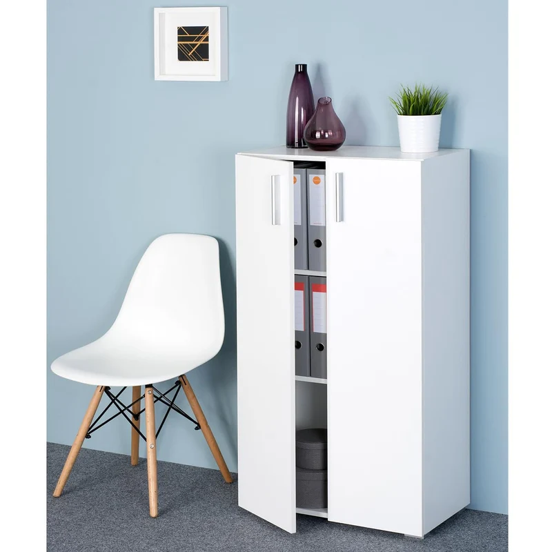 CASARIA® Kommode mit 2 Türen 115,5x60x30cm Holz Modern höhenverstellbarer Einlegeboden Schlafzimmer Büro Flur Mehrzweckschrank Aktenschrank Schrank Weiß