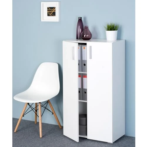 CASARIA® Kommode mit 2 Türen 115,5x60x30cm Holz Modern höhenverstellbarer Einlegeboden Schlafzimmer Büro Flur Mehrzweckschrank Aktenschrank Schrank Weiß
