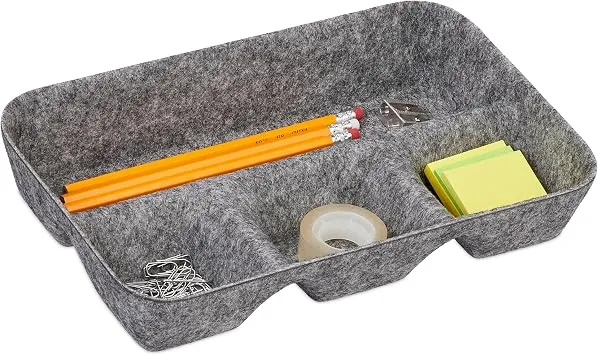 Relaxdays Schubladen Organizer Filz, Ordnungssystem Schreibtisch, HBT: 5,5 x 29,5 x 19 cm, 4 Fächer, Filzkorb, hellgrau
